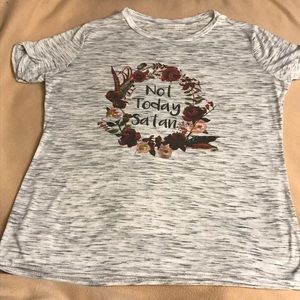 Not Today Satan Tee - Gray & floral - Sz. M